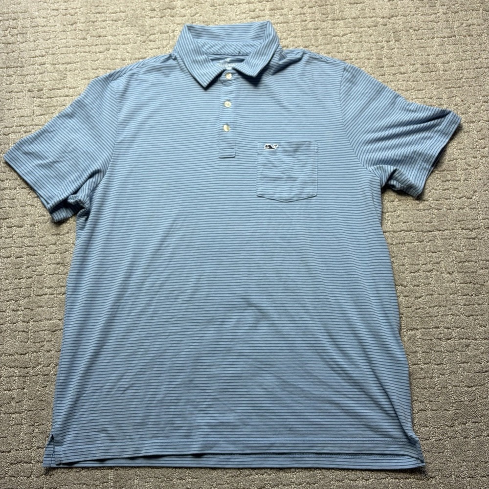 Vineyard Vines Edgartown Polo Shirt Mens Medium Blue Striped Pima Cotton Blend